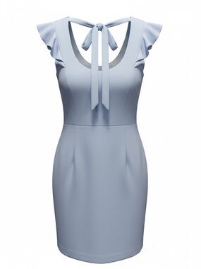 Tie-Back Ruffle Sleeve Mini Dress in Light Blue